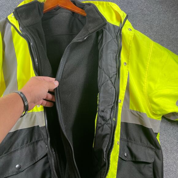 Utility Pro Premium High Vis Bomber Jacket Men's XXL Yellow Removable Fleece - Picture 11 of 13